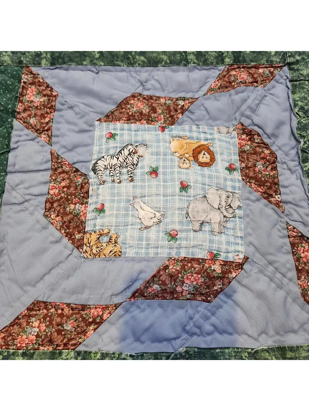 Handmade Quilt Farm Animals Print Throw Colorful Patchwork Shabby Chic Tattered